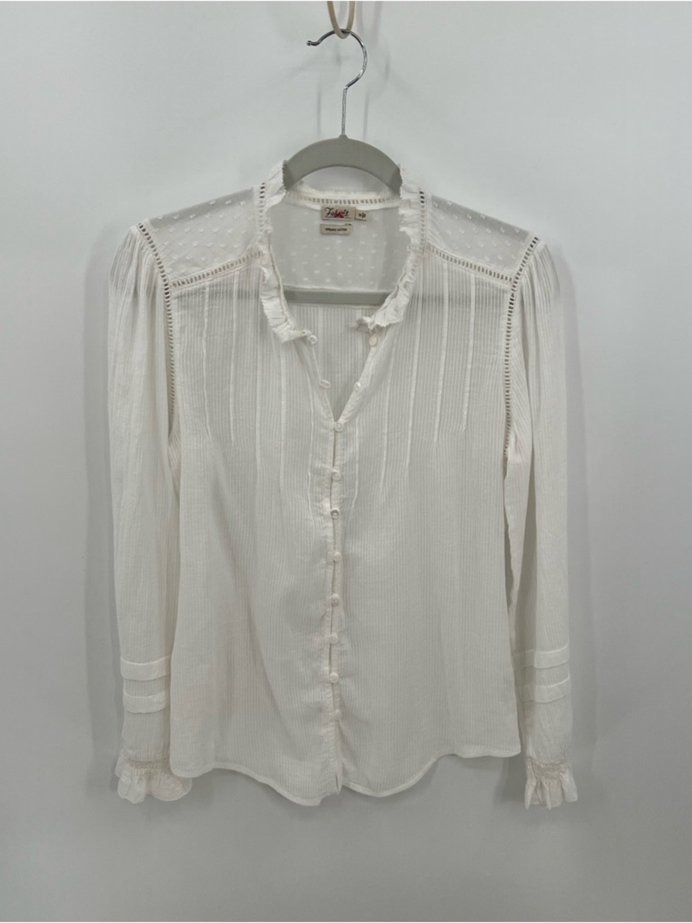 Faherty Willa White Ruffled Button-Front blouse - Picture 3 of 12